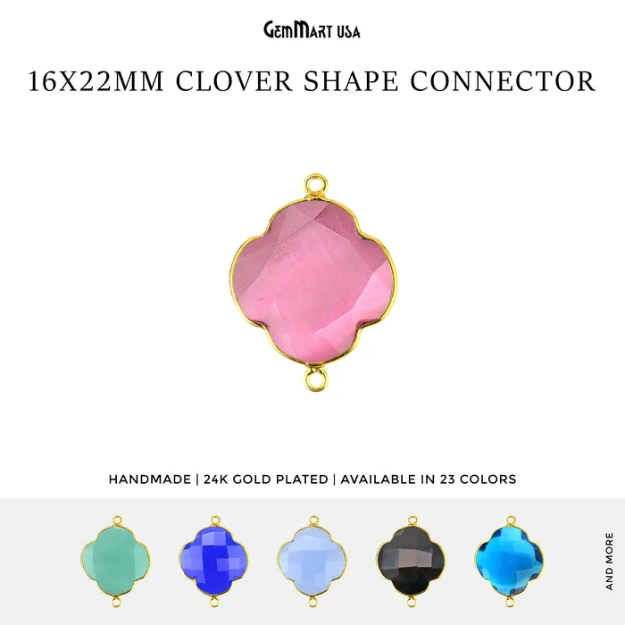 PreStyled Sets Clover 16x22mm Double Bail Gold Bezel Gemstone Connector GemMartUSA