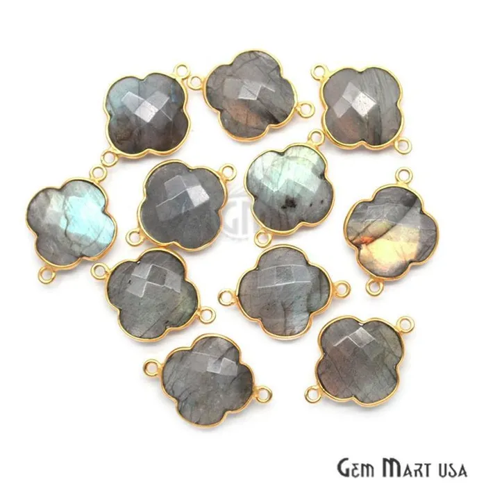 PreStyled Sets Clover 16x22mm Double Bail Gold Bezel Gemstone Connector GemMartUSA