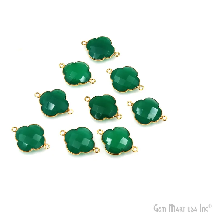 PreStyled Sets Clover 16x22mm Double Bail Gold Bezel Gemstone Connector GemMartUSA