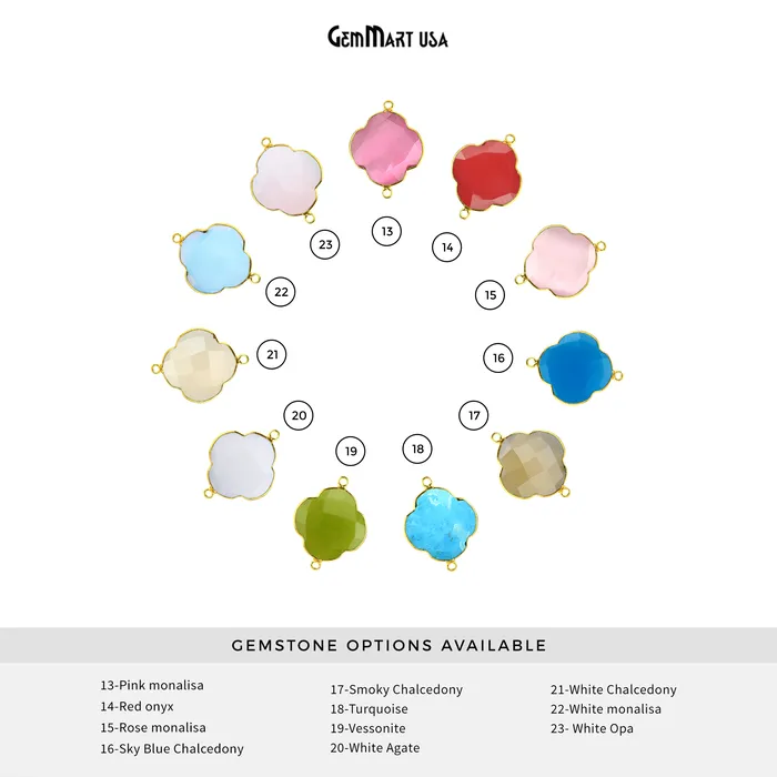 PreStyled Sets Clover 16x22mm Double Bail Gold Bezel Gemstone Connector GemMartUSA
