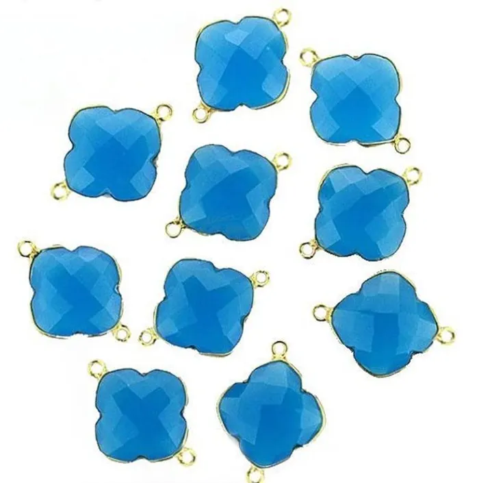 PreStyled Sets Clover 16x22mm Double Bail Gold Bezel Gemstone Connector GemMartUSA