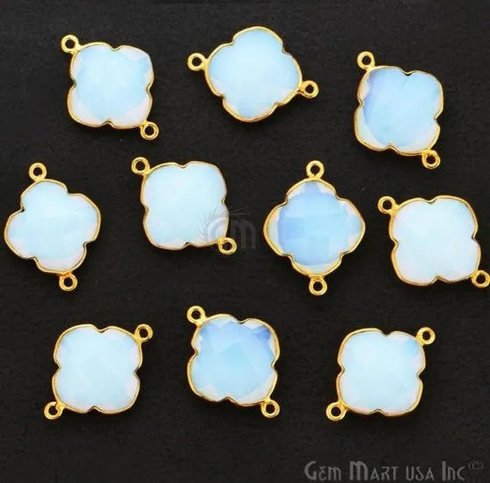 PreStyled Sets Clover 16x22mm Double Bail Gold Bezel Gemstone Connector GemMartUSA