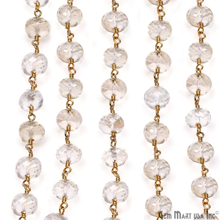PreStyled Sets GemMartUSA Golden Rutilated Gold Plated Wire Wrapped Beads Rosary Chain