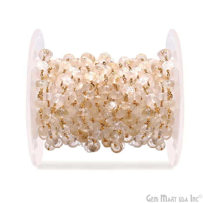 PreStyled Sets GemMartUSA Golden Rutilated Gold Plated Wire Wrapped Beads Rosary Chain