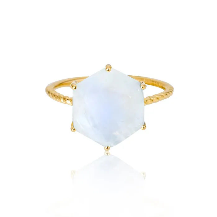 Rainbow Moonstone 14k Gold Plated Over 925 Silver Ring YoTreasure Rings