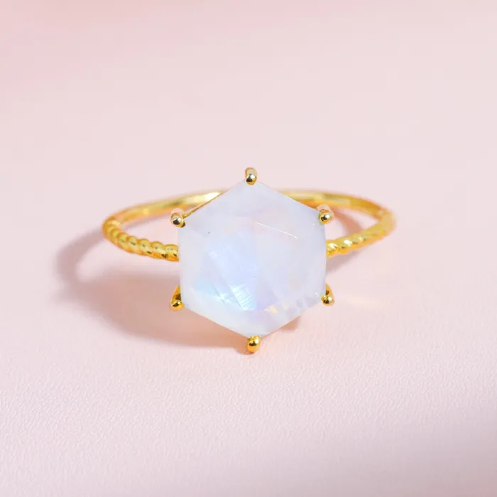 Rainbow Moonstone 14k Gold Plated Over 925 Silver Ring YoTreasure Rings
