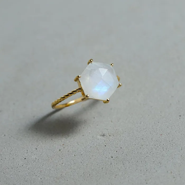 Rainbow Moonstone 14k Gold Plated Over 925 Silver Ring YoTreasure Rings