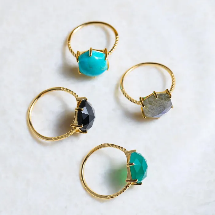 Rainbow Moonstone 14k Gold Plated Over 925 Silver Ring YoTreasure Rings