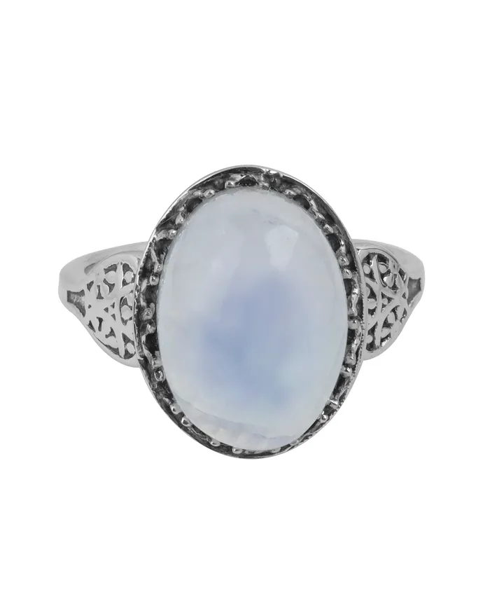 Rainbow Moonstone Oval Shaped Solid 925 Sterling Silver Statement Rings Jewelry YoTreasure Rings