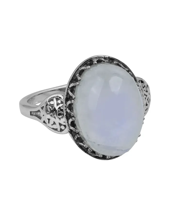 Rainbow Moonstone Oval Shaped Solid 925 Sterling Silver Statement Rings Jewelry YoTreasure Rings