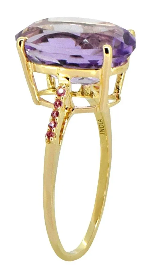 Rings 775 Ct Pink Amethyst Solid 14K Yellow Gold 3Stone Princess Ring YoTreasure