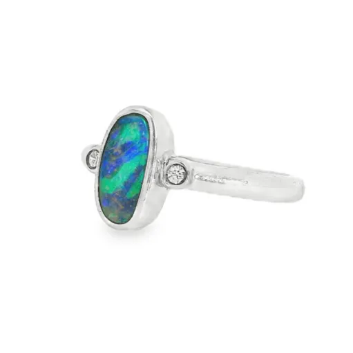 Rings Australian Opal Black Ring set in Sterling Silver Australian Opal Cutters