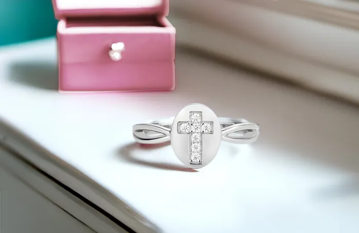Rings Cherished Moments Jewelry Sterling Silver Cross CZ Baby Ring for Kids