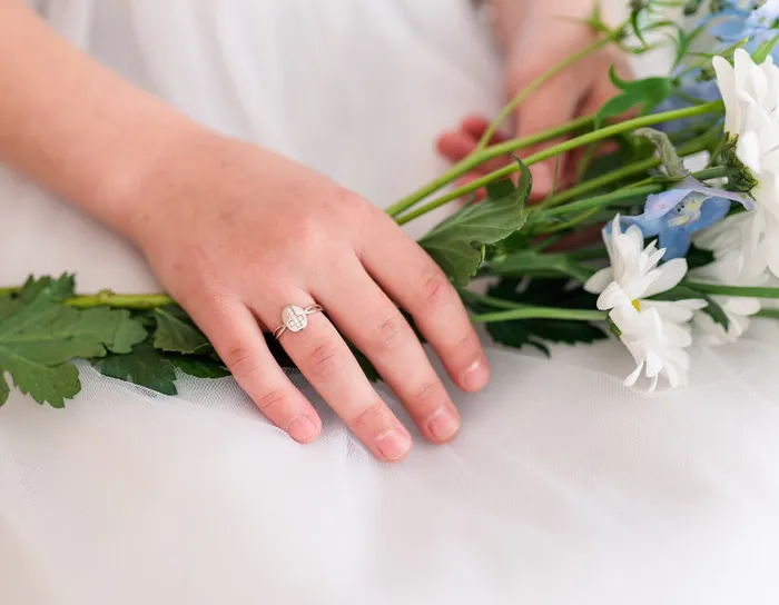 Rings Cherished Moments Jewelry Sterling Silver Cross CZ Baby Ring for Kids