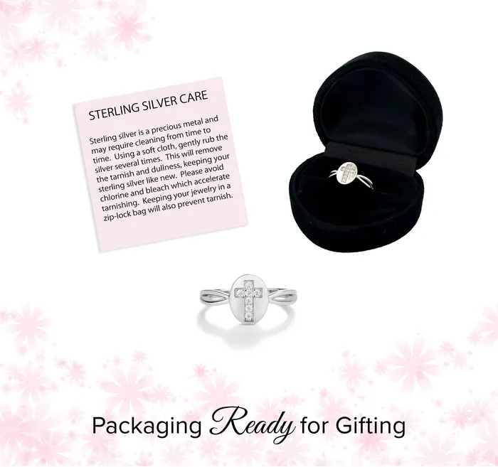 Rings Cherished Moments Jewelry Sterling Silver Cross CZ Baby Ring for Kids