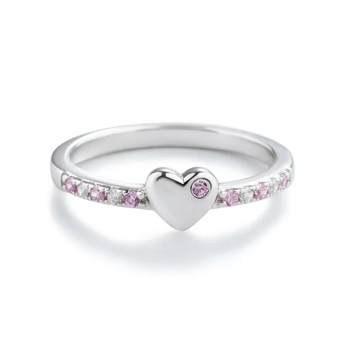 Rings Cherished Moments Little Girls Sterling Silver Puff Heart Ring with Pink and Clear CZs Rings Cherished Moments Little Girls Sterling Silver Puff Heart Ring with Pink and Clear CZs