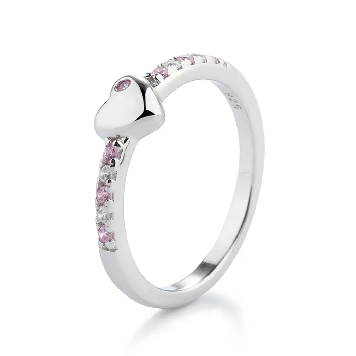 Rings Cherished Moments Little Girls Sterling Silver Puff Heart Ring with Pink and Clear CZs