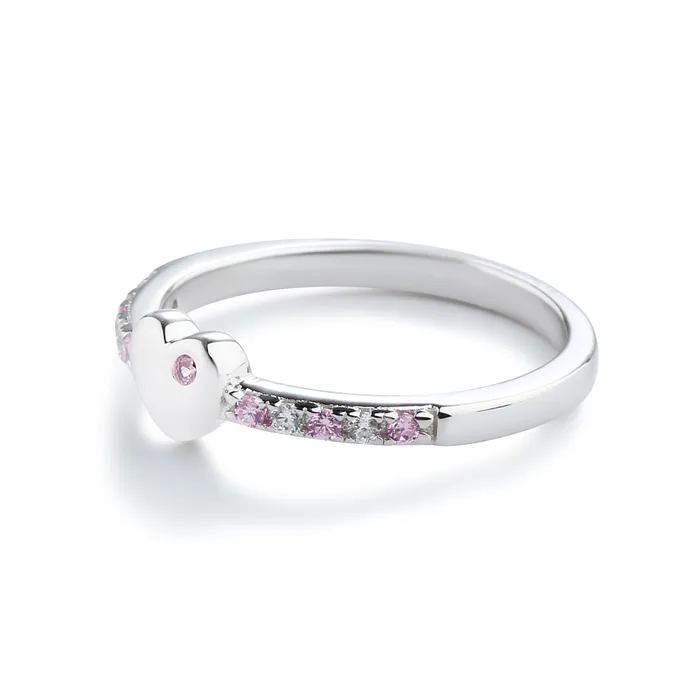 Rings Cherished Moments Little Girls Sterling Silver Puff Heart Ring with Pink and Clear CZs