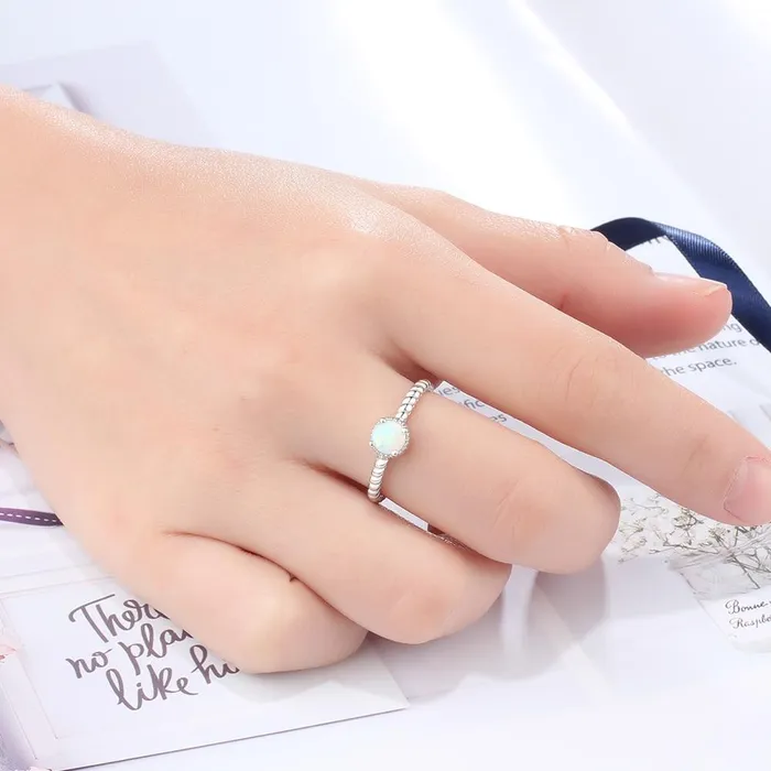 Rings customjewelryan 925 Sterling Silver Ring with Round Opal Stone 3 Color Options Jewelry Gift for Women