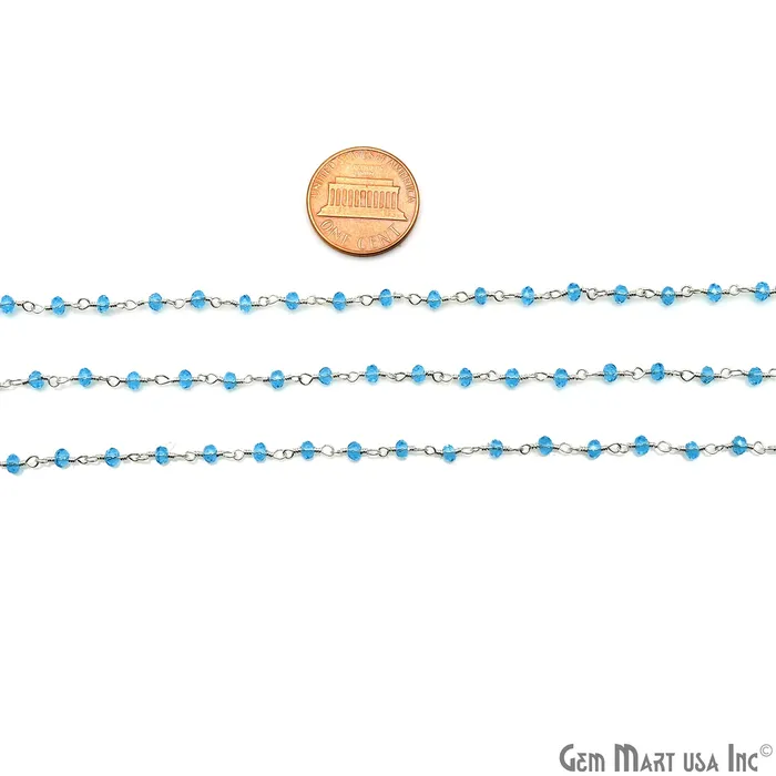 Rings GemMartUSA Blue Zircon Faceted 335mm Silver Plated Beaded Wire Wrapped Rosary Chain