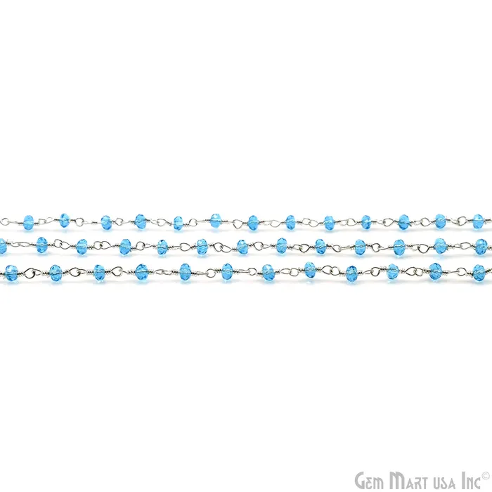 Rings GemMartUSA Blue Zircon Faceted 335mm Silver Plated Beaded Wire Wrapped Rosary Chain