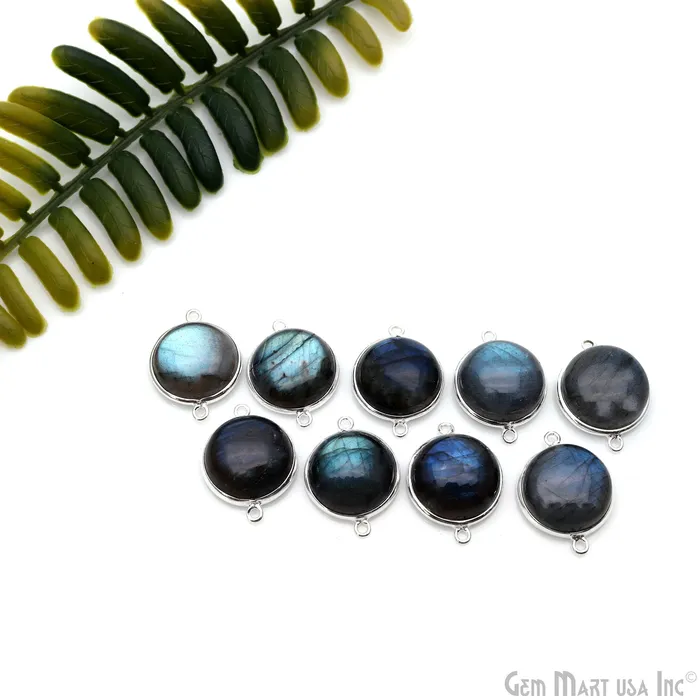 Rings GemmartUSA Flashy Labradorite Cabochon 16mm Round Double Bail Silver Plated Gemstone Connector Rings GemmartUSA Flashy Labradorite Cabochon 16mm Round Double Bail Silver Plated Gemstone Connector