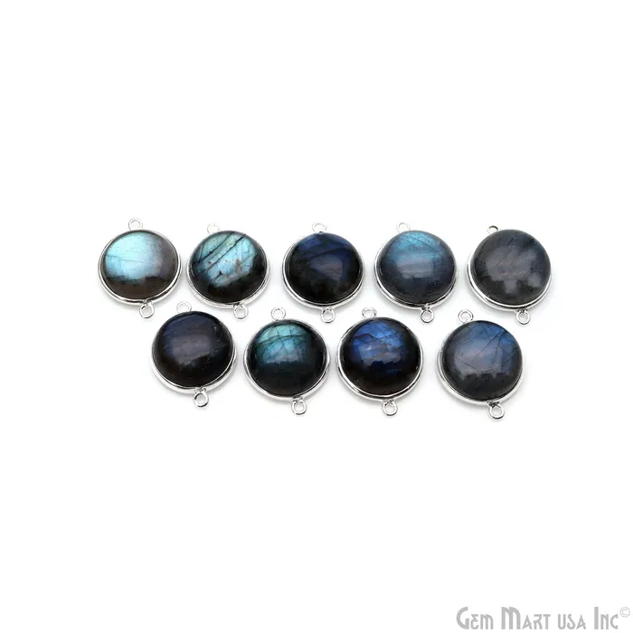 Rings GemmartUSA Flashy Labradorite Cabochon 16mm Round Double Bail Silver Plated Gemstone Connector Rings GemmartUSA Flashy Labradorite Cabochon 16mm Round Double Bail Silver Plated Gemstone Connector