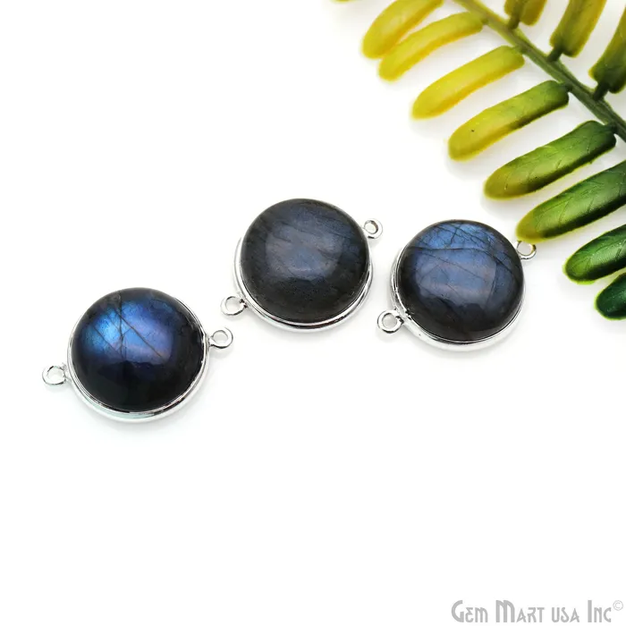 Rings GemmartUSA Flashy Labradorite Cabochon 16mm Round Double Bail Silver Plated Gemstone Connector Rings GemmartUSA Flashy Labradorite Cabochon 16mm Round Double Bail Silver Plated Gemstone Connector