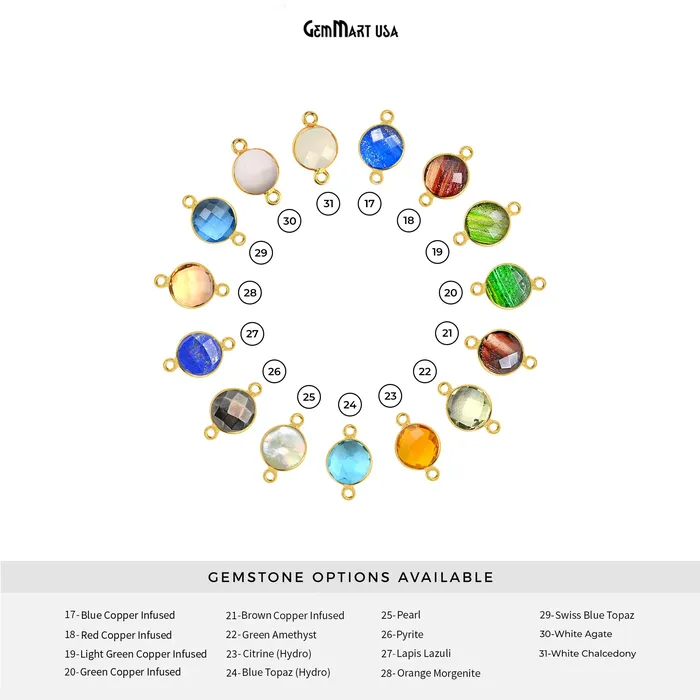 Rings GemMartUSA Round 10mm Double Bail Gold Plated Gemstone Bezel Connector