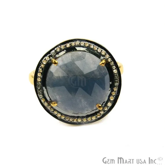 Rings GemMartUSA Sapphire with Diamond Pave Ring 925 Sterling Silver Gold Vermeil Adjustable Gemstone Ring NDRG12014 Rings GemMartUSA Sapphire with Diamond Pave Ring 925 Sterling Silver Gold Vermeil Adjustable Gemstone Ring NDRG12014