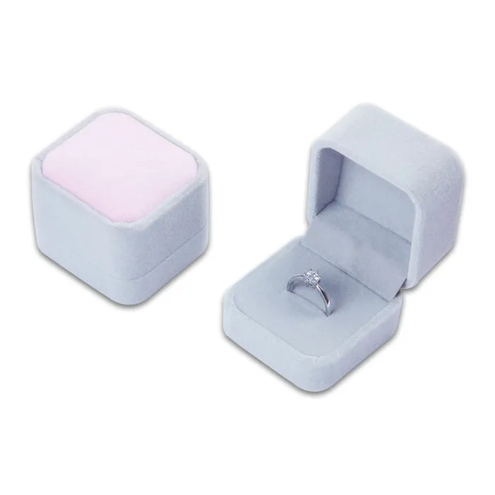 Rings JPIDisplay Single Deluxe Plush Gray with Pink Top Velvet EarringRing Box