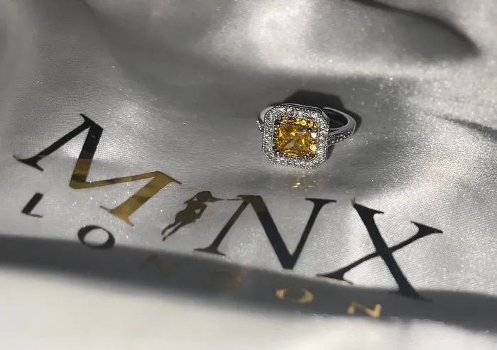 Rings Minx London Yellow Diamond Ring Yellow Diamond Engagement Rings Canary Yellow Diamond Ring Baguette Ring Womens Engagement Ring Halo Ring