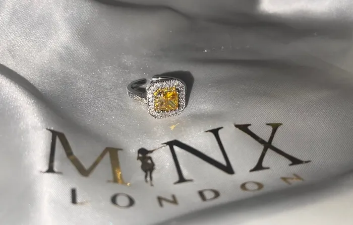 Rings Minx London Yellow Diamond Ring Yellow Diamond Engagement Rings Canary Yellow Diamond Ring Baguette Ring Womens Engagement Ring Halo Ring