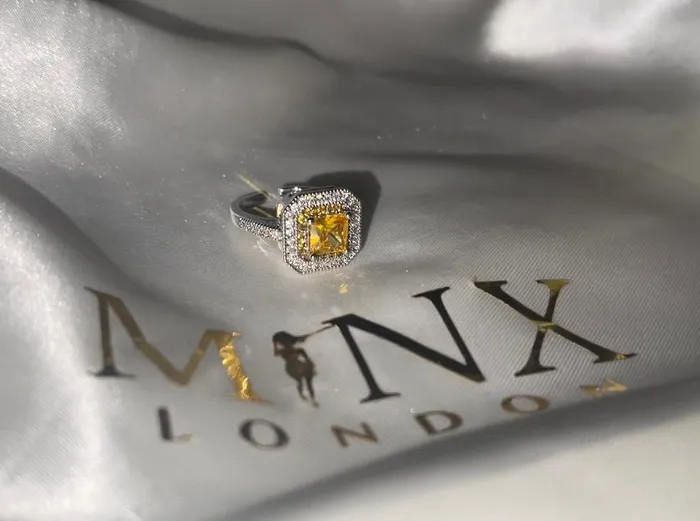 Rings Minx London Yellow Diamond Ring Yellow Diamond Engagement Rings Canary Yellow Diamond Ring Baguette Ring Womens Engagement Ring Halo Ring