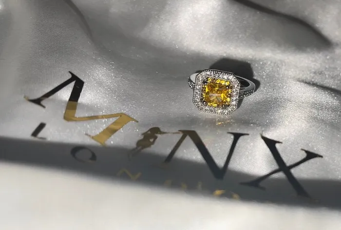 Rings Minx London Yellow Diamond Ring Yellow Diamond Engagement Rings Canary Yellow Diamond Ring Baguette Ring Womens Engagement Ring Halo Ring