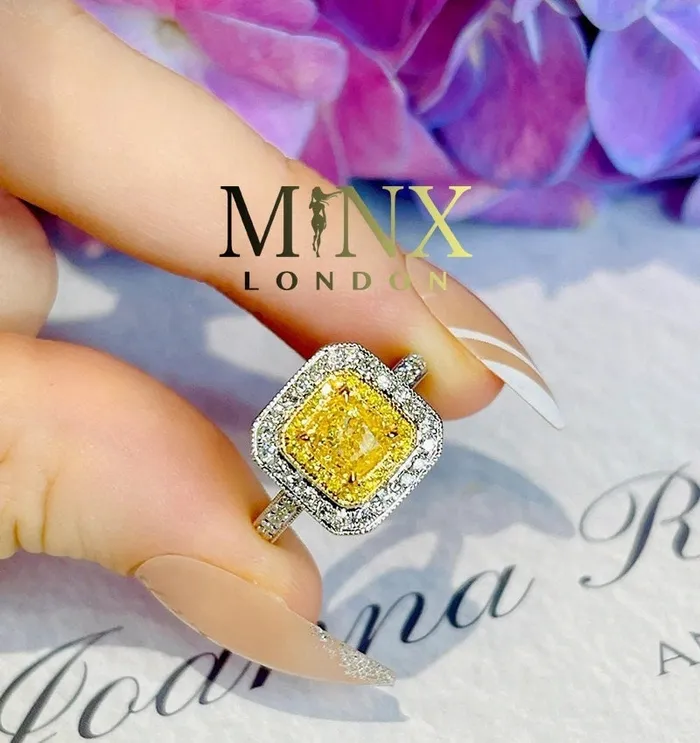 Rings Minx London Yellow Diamond Ring Yellow Diamond Engagement Rings Canary Yellow Diamond Ring Baguette Ring Womens Engagement Ring Halo Ring
