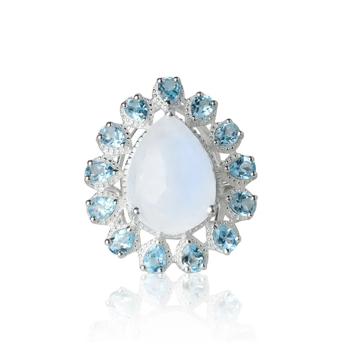 Rings Moonstone Swiss Blue Topaz Solid 925 Sterling Silver Statement Ring YoTreasure