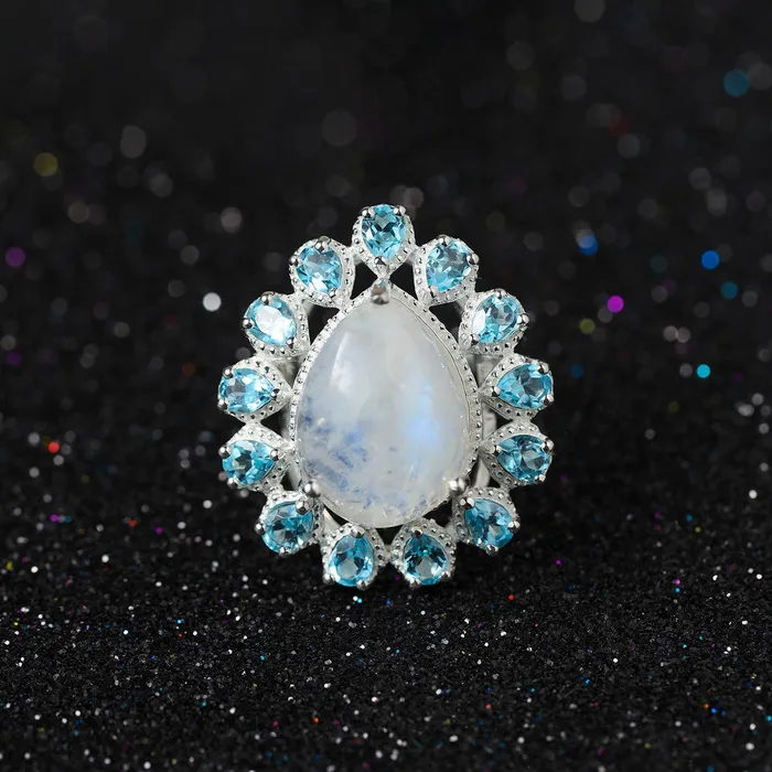 Rings Moonstone Swiss Blue Topaz Solid 925 Sterling Silver Statement Ring YoTreasure Rings Moonstone Swiss Blue Topaz Solid 925 Sterling Silver Statement Ring YoTreasure