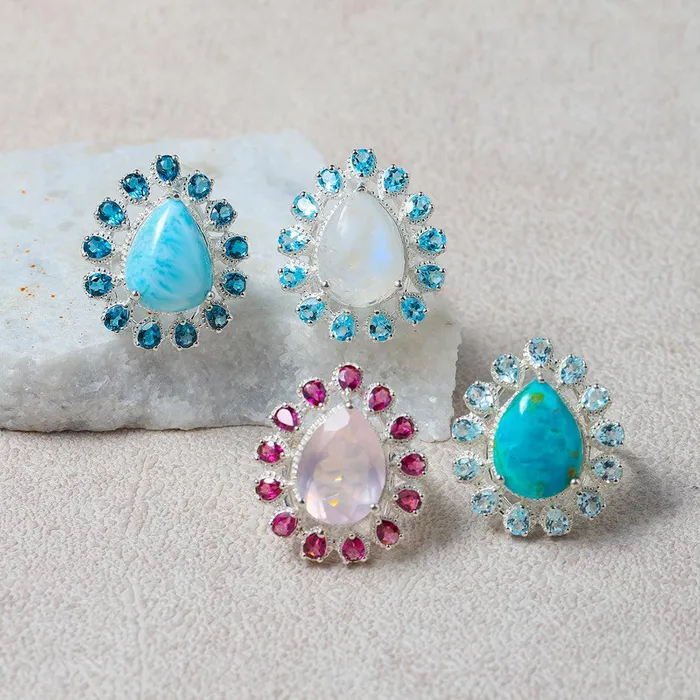 Rings Moonstone Swiss Blue Topaz Solid 925 Sterling Silver Statement Ring YoTreasure Rings Moonstone Swiss Blue Topaz Solid 925 Sterling Silver Statement Ring YoTreasure