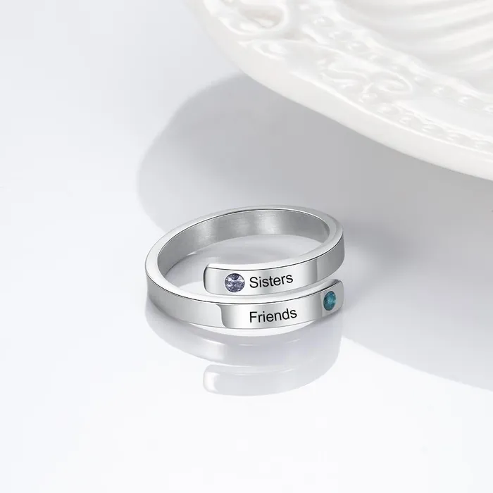 Rings Personalized Couple Wrap Ring Two Custom Names Two Custom Birthstone Engraved Rings customjewelryan