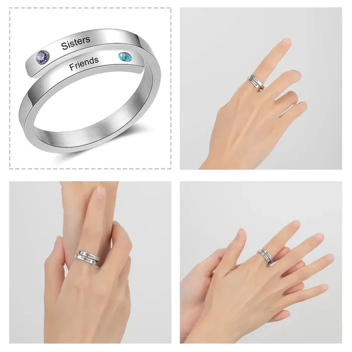 Rings Personalized Couple Wrap Ring Two Custom Names Two Custom Birthstone Engraved Rings customjewelryan