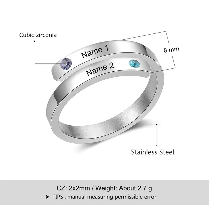 Rings Personalized Couple Wrap Ring Two Custom Names Two Custom Birthstone Engraved Rings customjewelryan