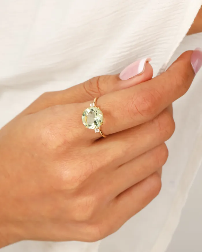 Rings YoTreasure 310 Ct Green Amethyst Solid 14k Yellow Gold Ring Jewelry