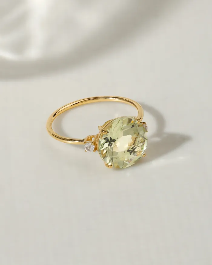 Rings YoTreasure 310 Ct Green Amethyst Solid 14k Yellow Gold Ring Jewelry