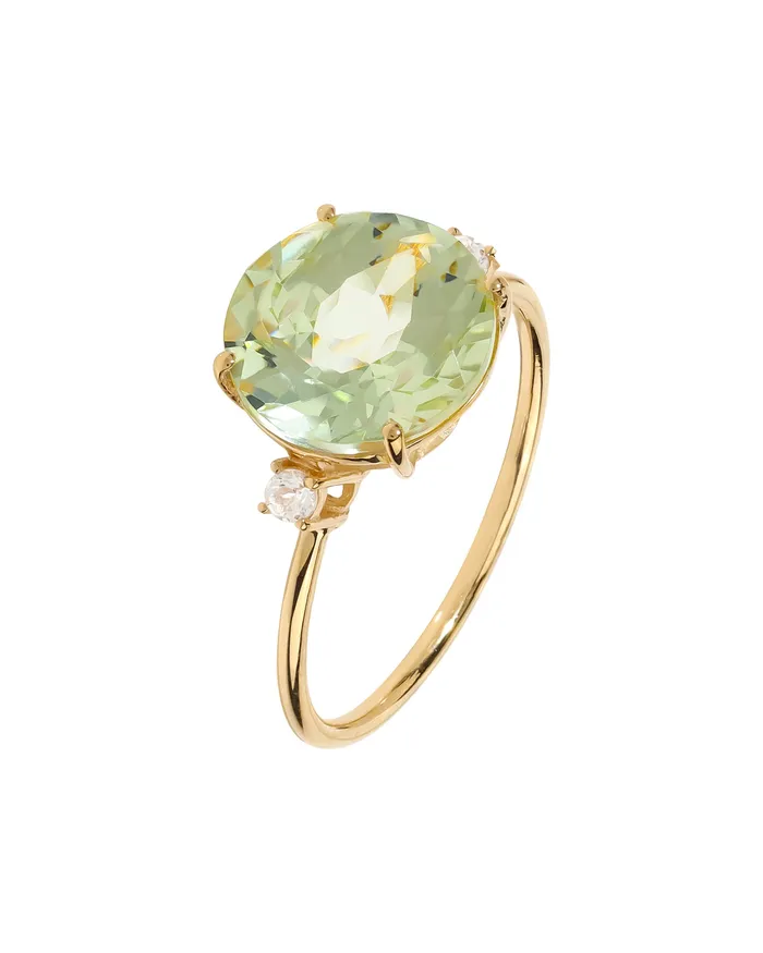 Rings YoTreasure 310 Ct Green Amethyst Solid 14k Yellow Gold Ring Jewelry