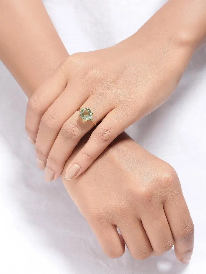 Rings YoTreasure 310 Ct Green Amethyst Solid 14k Yellow Gold Ring Jewelry
