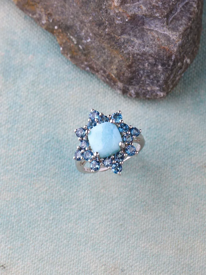 Rings YoTreasure 540 Cts Larimar London Blue Topaz Solid 925 Sterling Silver Cluster Ring Jewelry Rings YoTreasure 540 Cts Larimar London Blue Topaz Solid 925 Sterling Silver Cluster Ring Jewelry