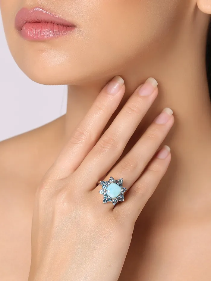 Rings YoTreasure 540 Cts Larimar London Blue Topaz Solid 925 Sterling Silver Cluster Ring Jewelry