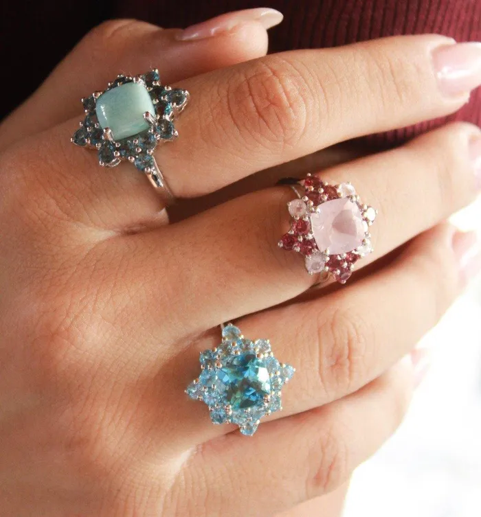 Rings YoTreasure 540 Cts Larimar London Blue Topaz Solid 925 Sterling Silver Cluster Ring Jewelry