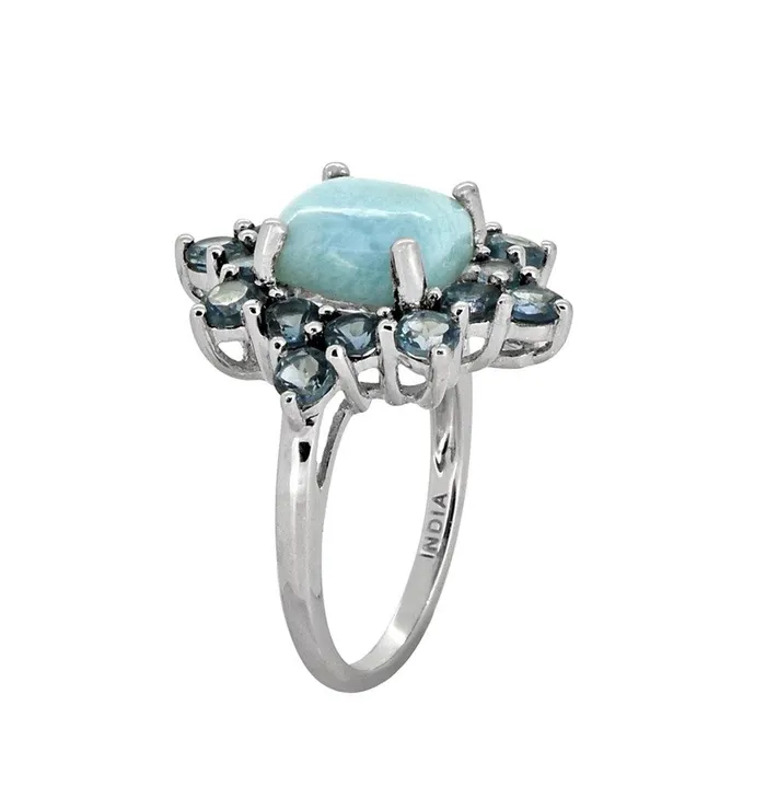 Rings YoTreasure 540 Cts Larimar London Blue Topaz Solid 925 Sterling Silver Cluster Ring Jewelry